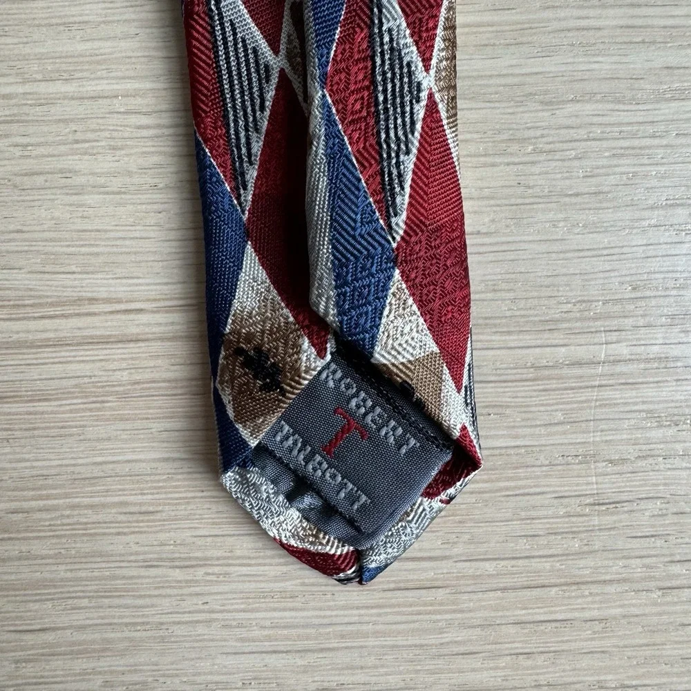 Robert Talbots Studio Nordstrom Men's Silk Tie Geo Print Red Blue Made in USA